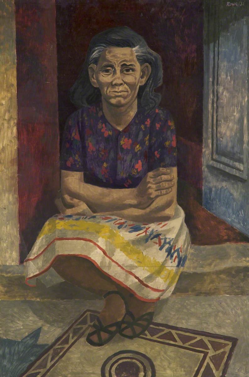 Woman Sitting on Doorstep