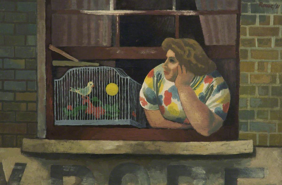 Woman with Birdcage in Window