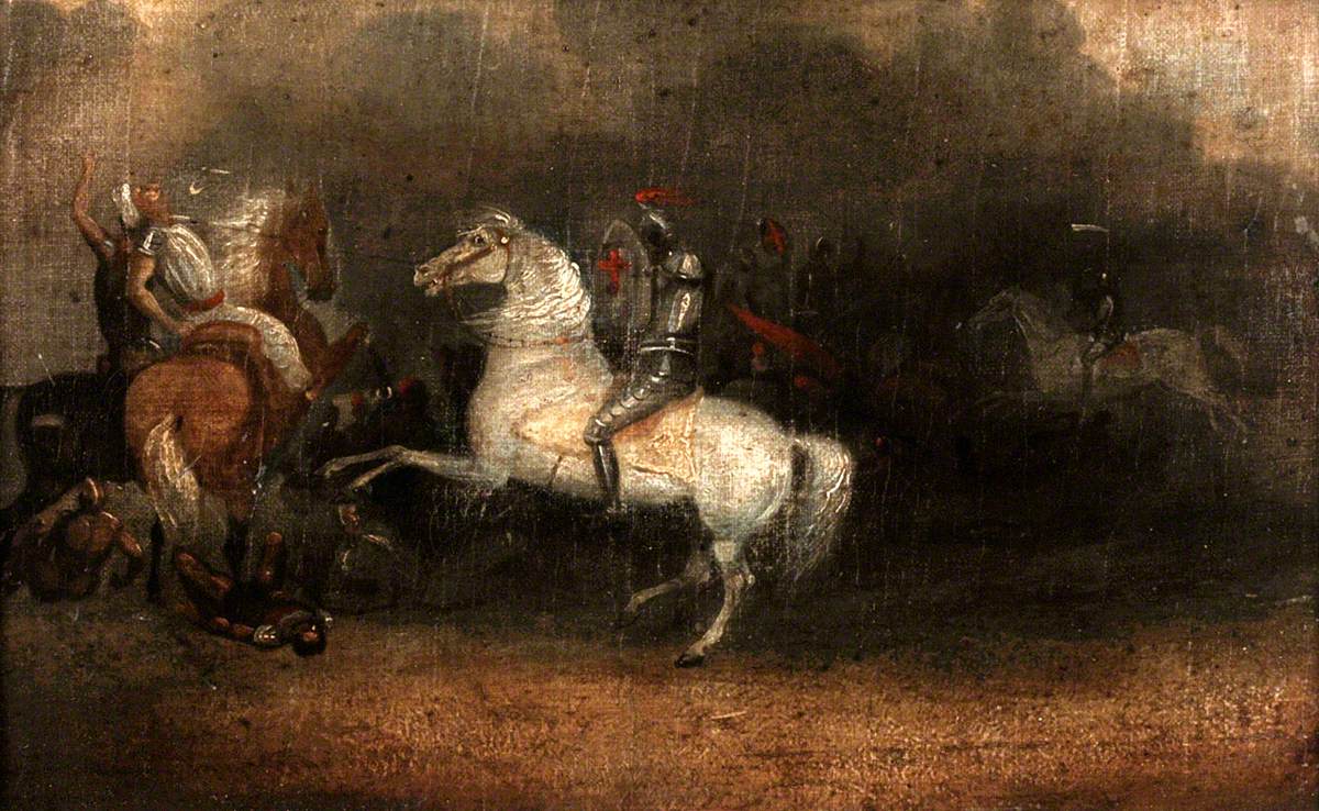 Crusader Fighting a Turk on Horseback