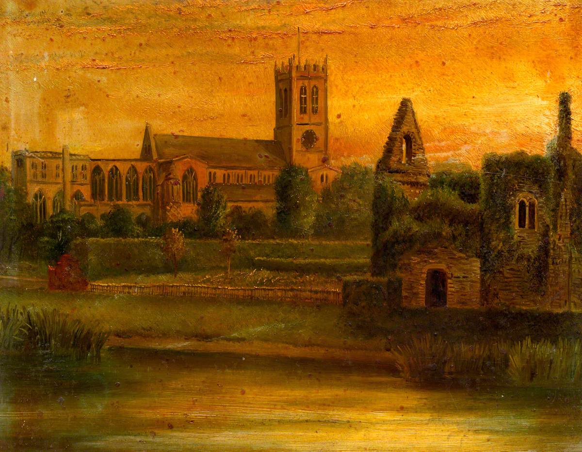 A View of Christchurch Priory, Constable's House across the Mill Stream