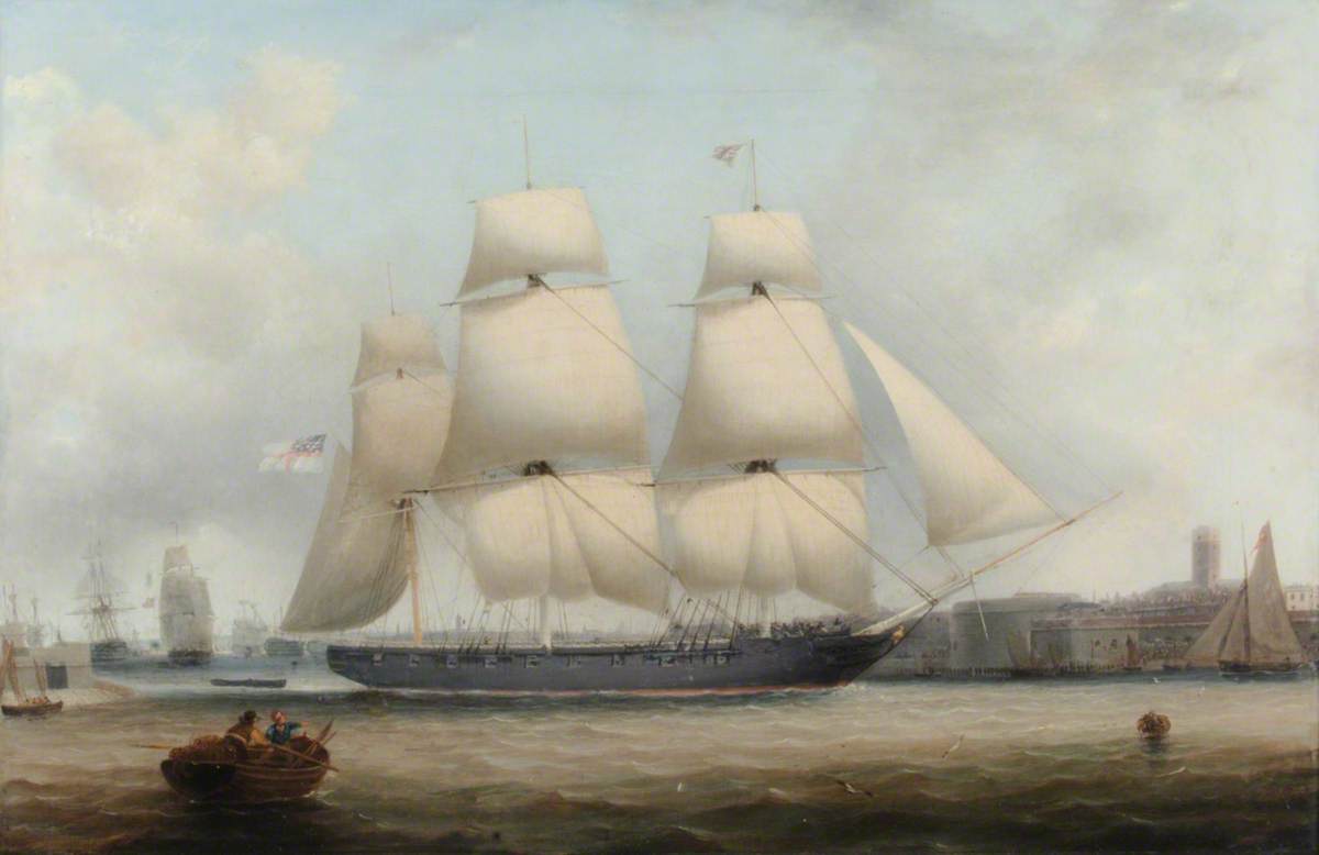 A Royal Naval Vessel Leaving Portsmouth Harbour