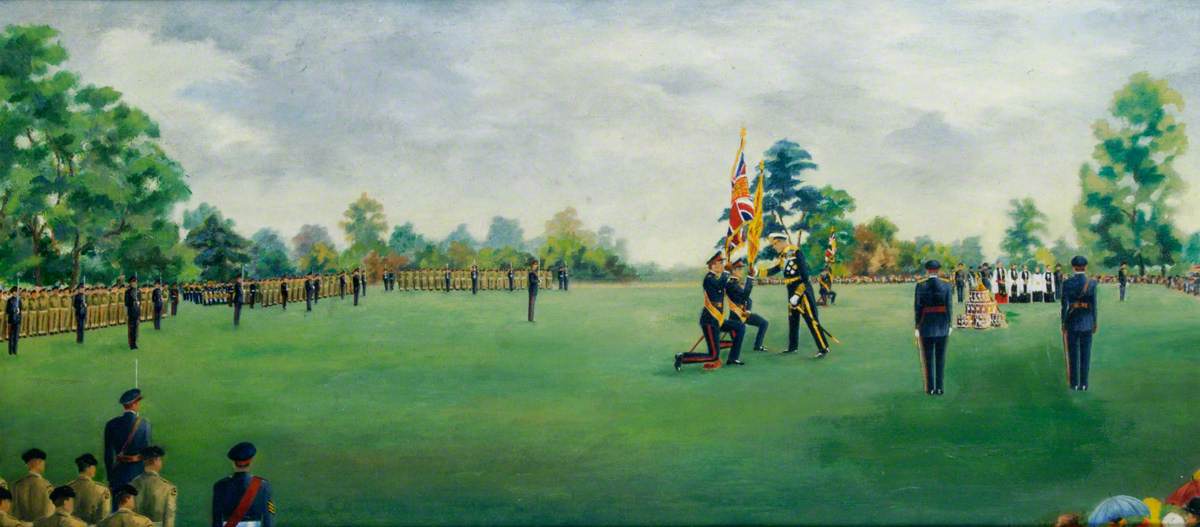 Ceremony of the Presentation of the Colours of the 4th/5th Battalion, the Hampshire Regiment, by Earl Mountbatten of Burma at Broadlands, Hampshire, June 1963