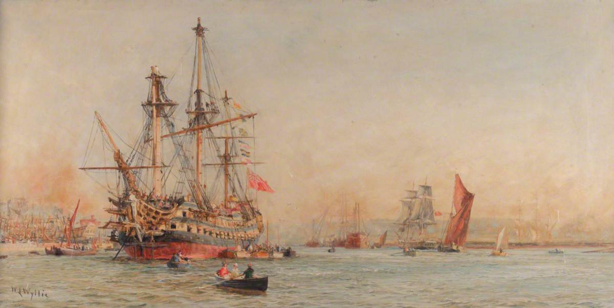 Wooden Warships on the Medway (Man O'War at Anchor)