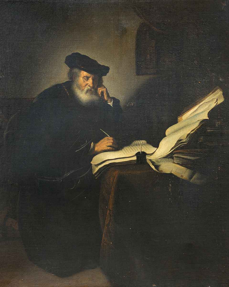 An Elderly Scholar Seated at a Desk