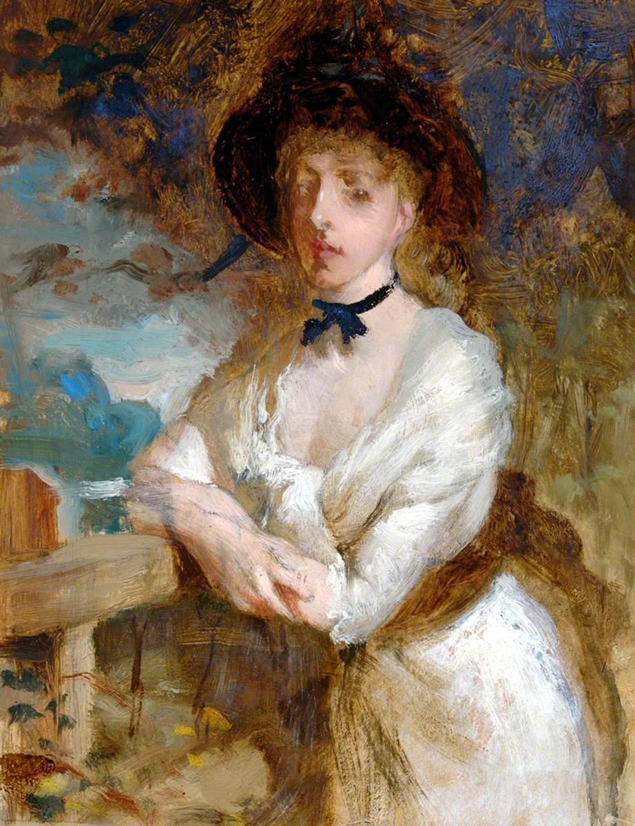 Lady in White Dress with Hat