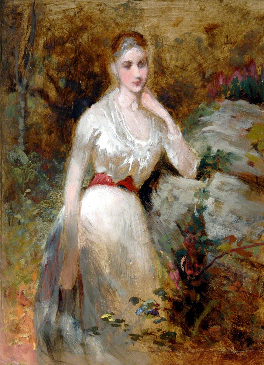 Woman in White Dress with Red Sash