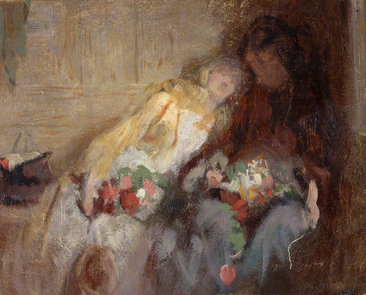 Two Seated Figures with Flowers