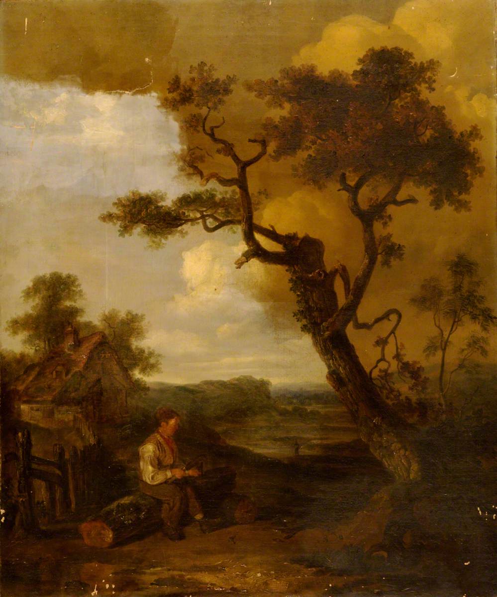 Pastoral Scene with Man Chopping Wood