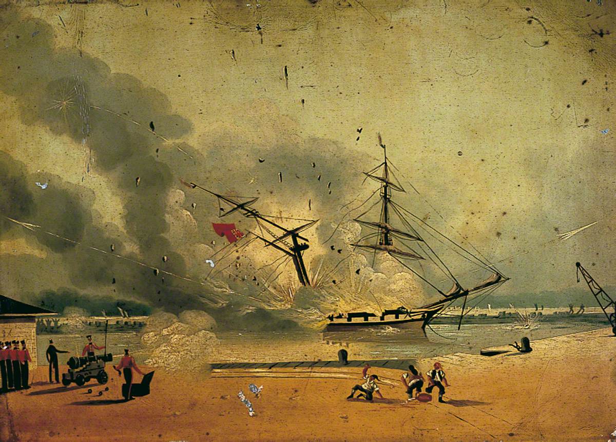 Brig 'Tartar' on Fire, Southampton Docks, 2 June 1842