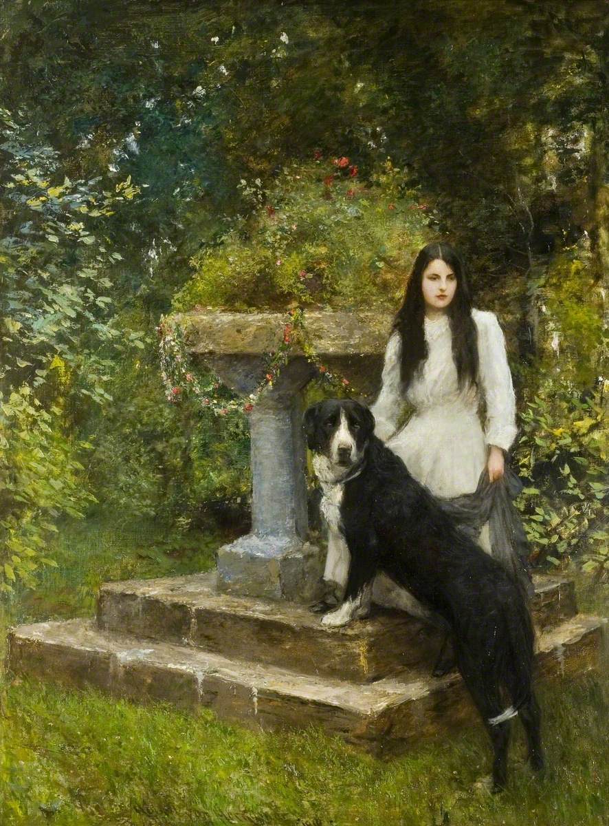 Gwenddydd (1893–1927), and Her Dog in a Garden