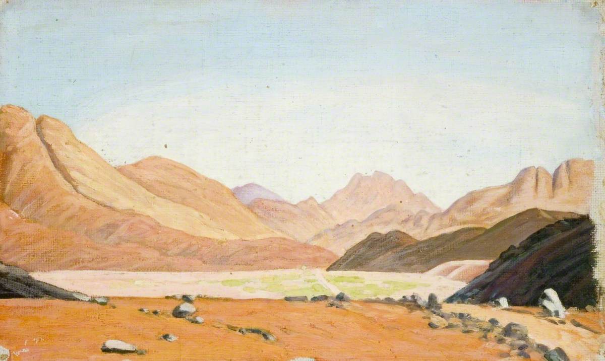 Prospect of Rolling Hills and Mountains above a Valley Floor with a Road