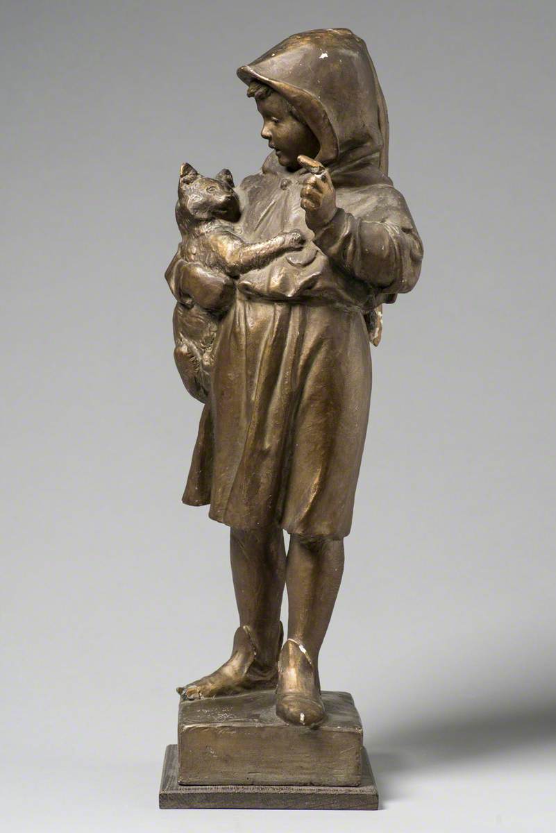 Girl in a Hooded Cloak with a Cat