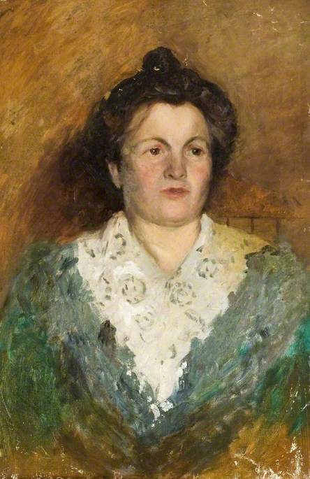 Portrait of a Woman in a Green Dress with a Lace Collar