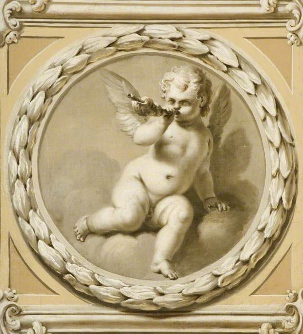 Winged Infant Blowing a Shell