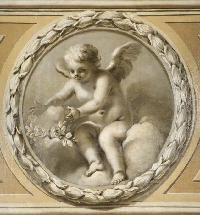 Winged Infant Placing a Garland on a Stone