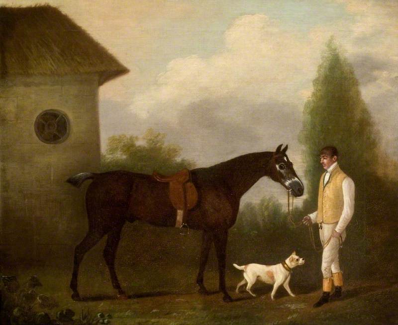 Groom Holding a Bay Horse