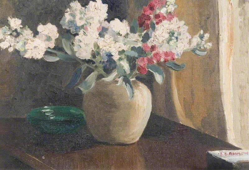 A Vase of White and Pink Flowers