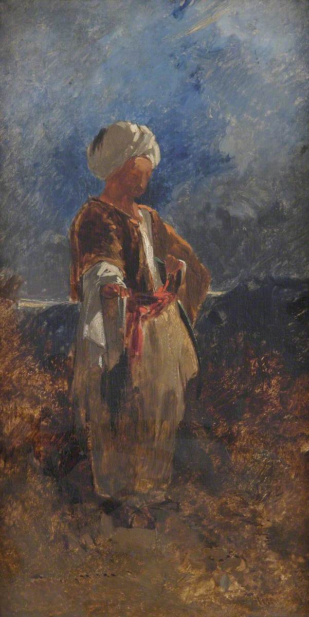 Standing Figure in a White Turban with a Red Sash