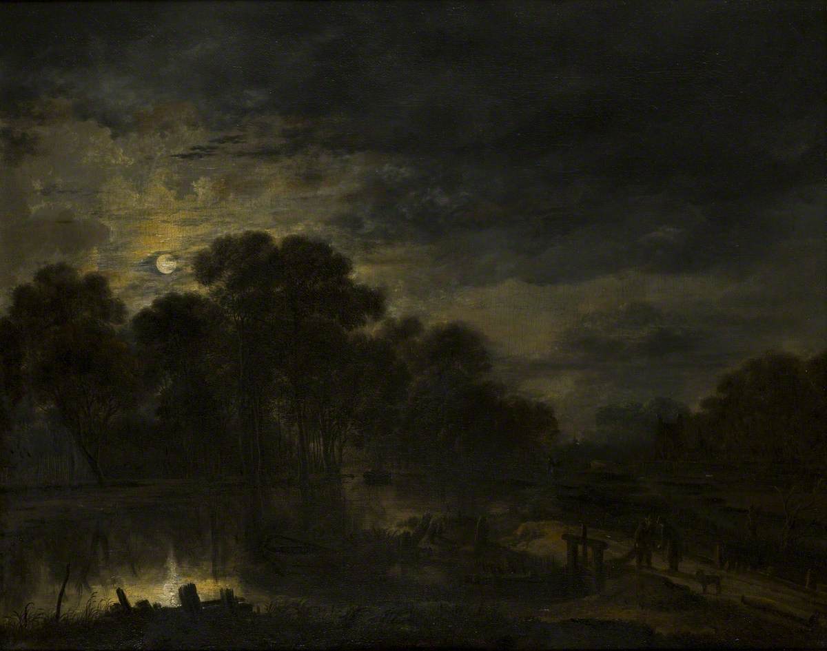 A Moonlit Wooded River Landscape