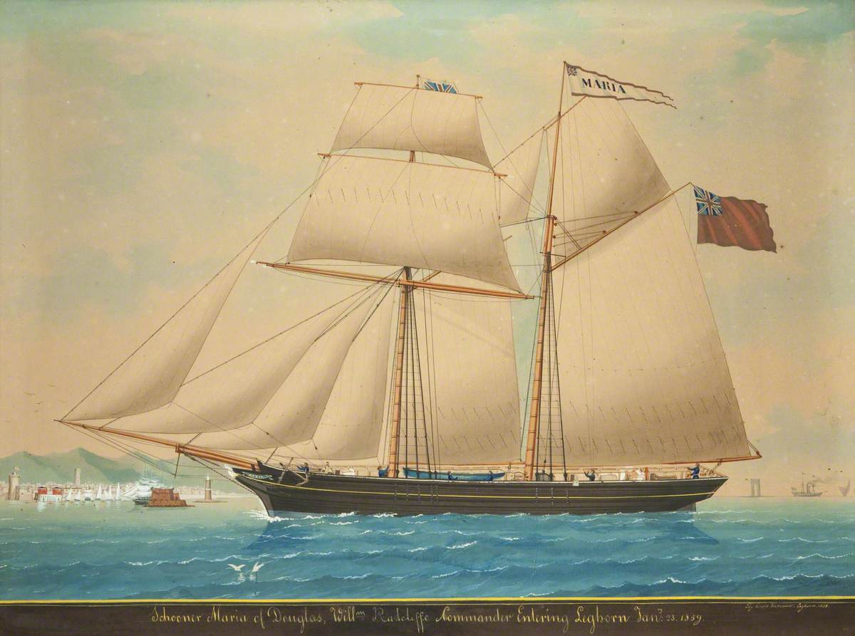 Schooner 'Maria' of Douglas (Commander, William Radcliffe) Entering Leghorn, 23 January 1889