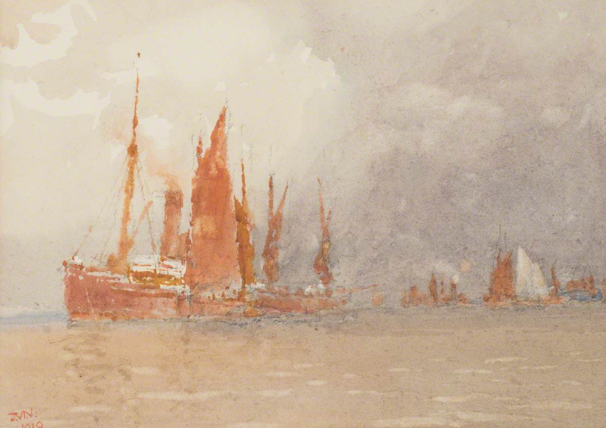 Sailing Boats Tied Up to a Steamer