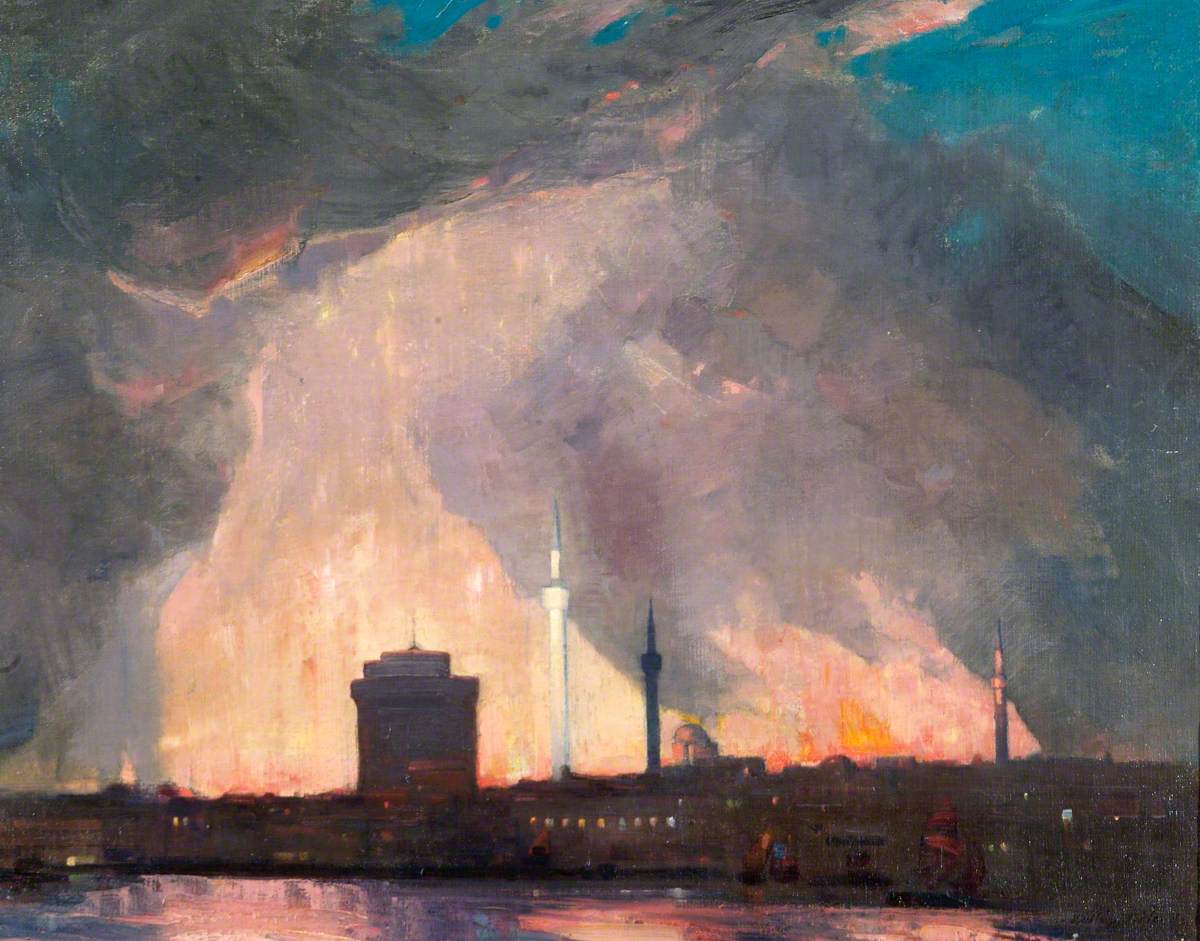 The Great Fire Salonica The Famous White Tower In The Foreground