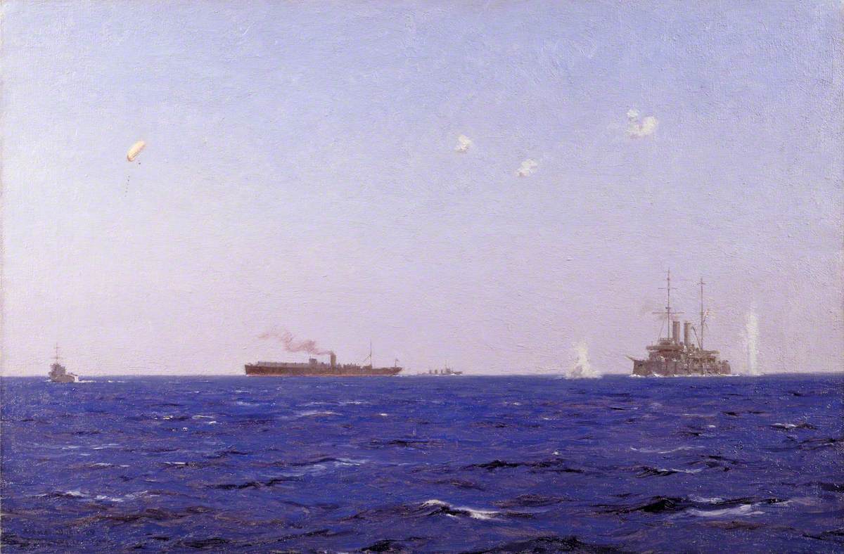 The Balloon Ship Hector with Kite Balloon Spotting off the Left Flank, Dardanelles Operations, 1915
