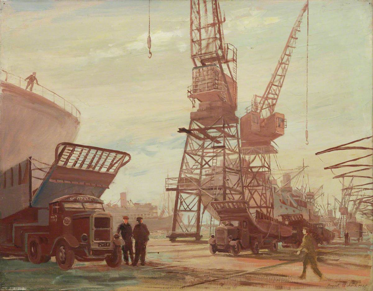 Lorries Transporting Landing Craft: Royal Albert Docks, London