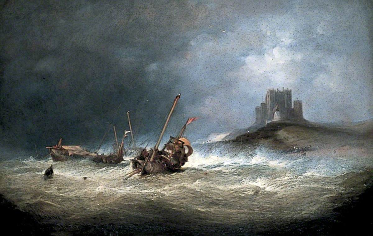 Fishing Boats in Rough Weather off St Michael's Mount, Cornwall