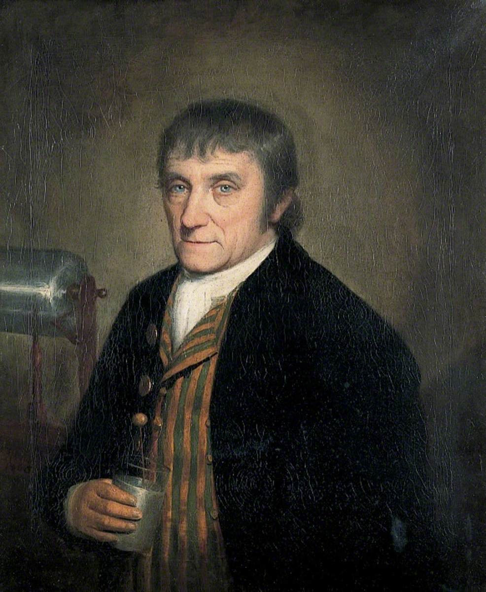William Goulden (1749–1816) Holding a Leyden Jar with a Friction Machine for Generating Electricity in the Background, Founder of the Canterbury Philosophical and Literary Institution