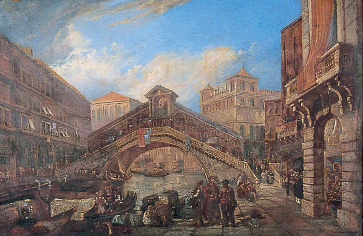 Trading on the Canal at the Rialto Bridge, Venice
