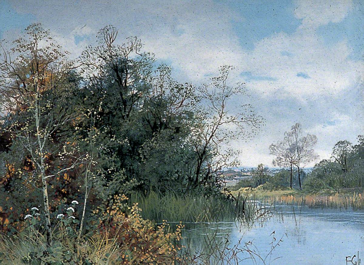Pastoral Landscape, Stream with a Town in the Distance