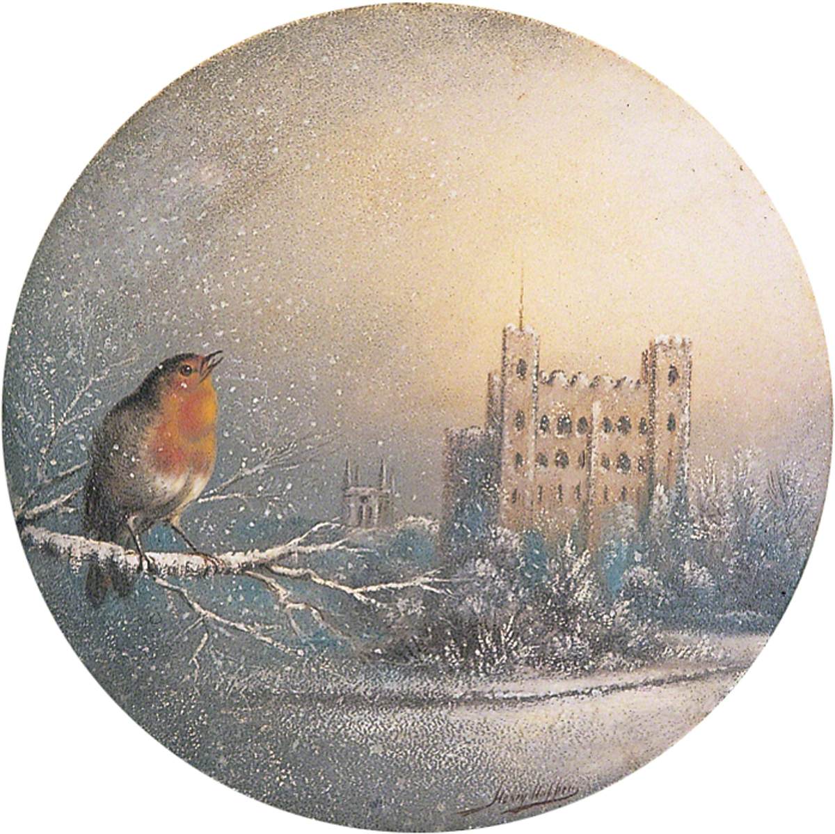 Rochester Castle, Kent, in Winter with Robin