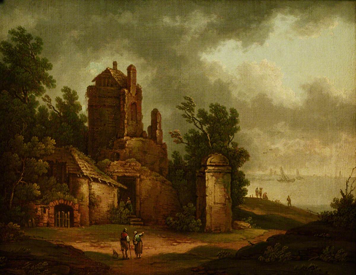 Landscape with a Ruined Building and Shipping in the Distance