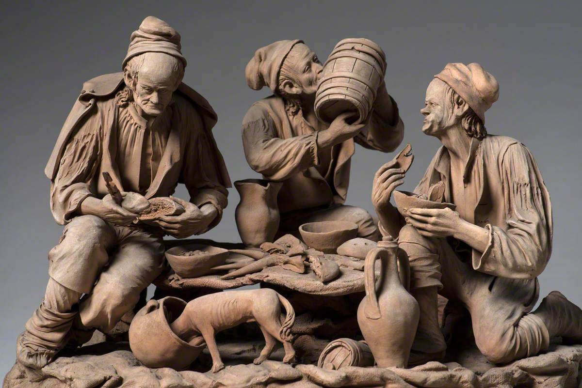 Three Sicilian Peasant Men Eating, with a Dog