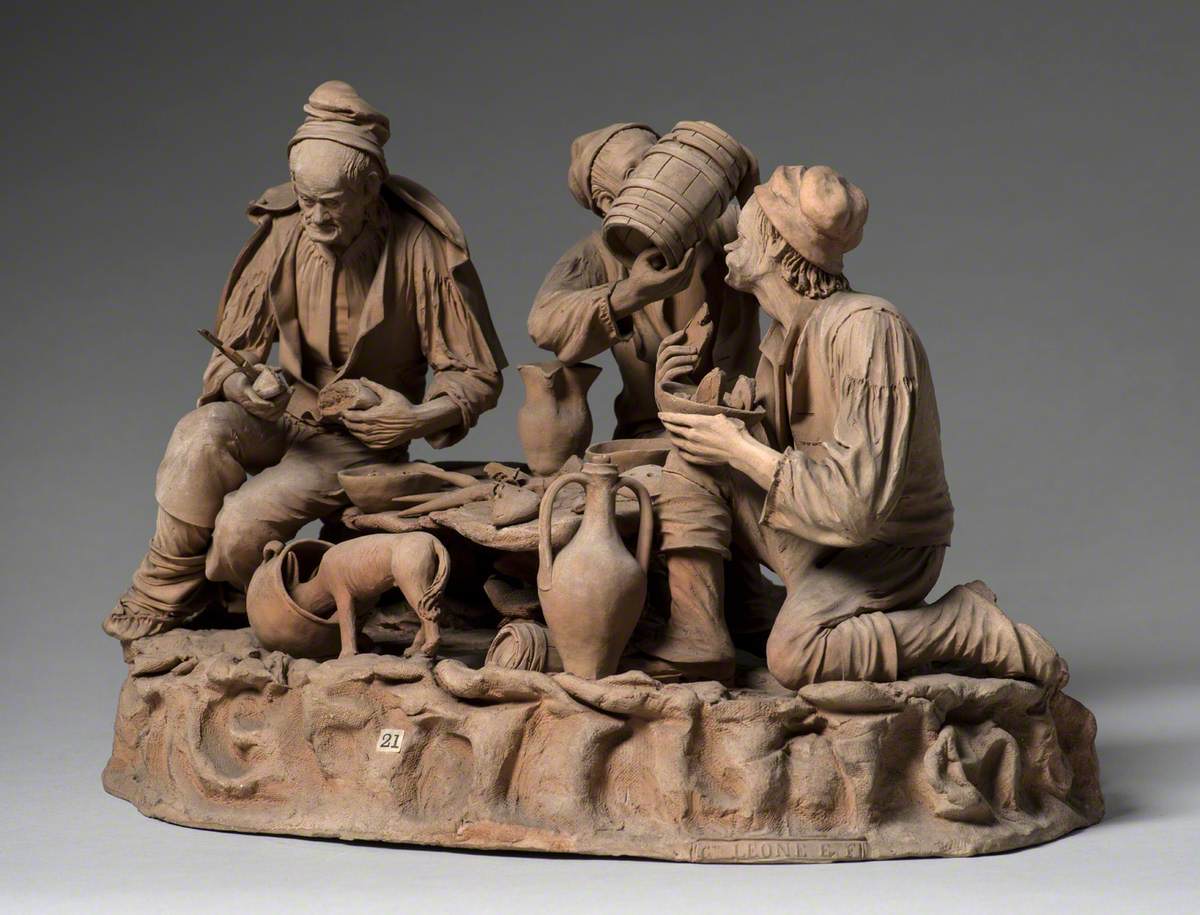 Three Sicilian Peasant Men Eating, with a Dog