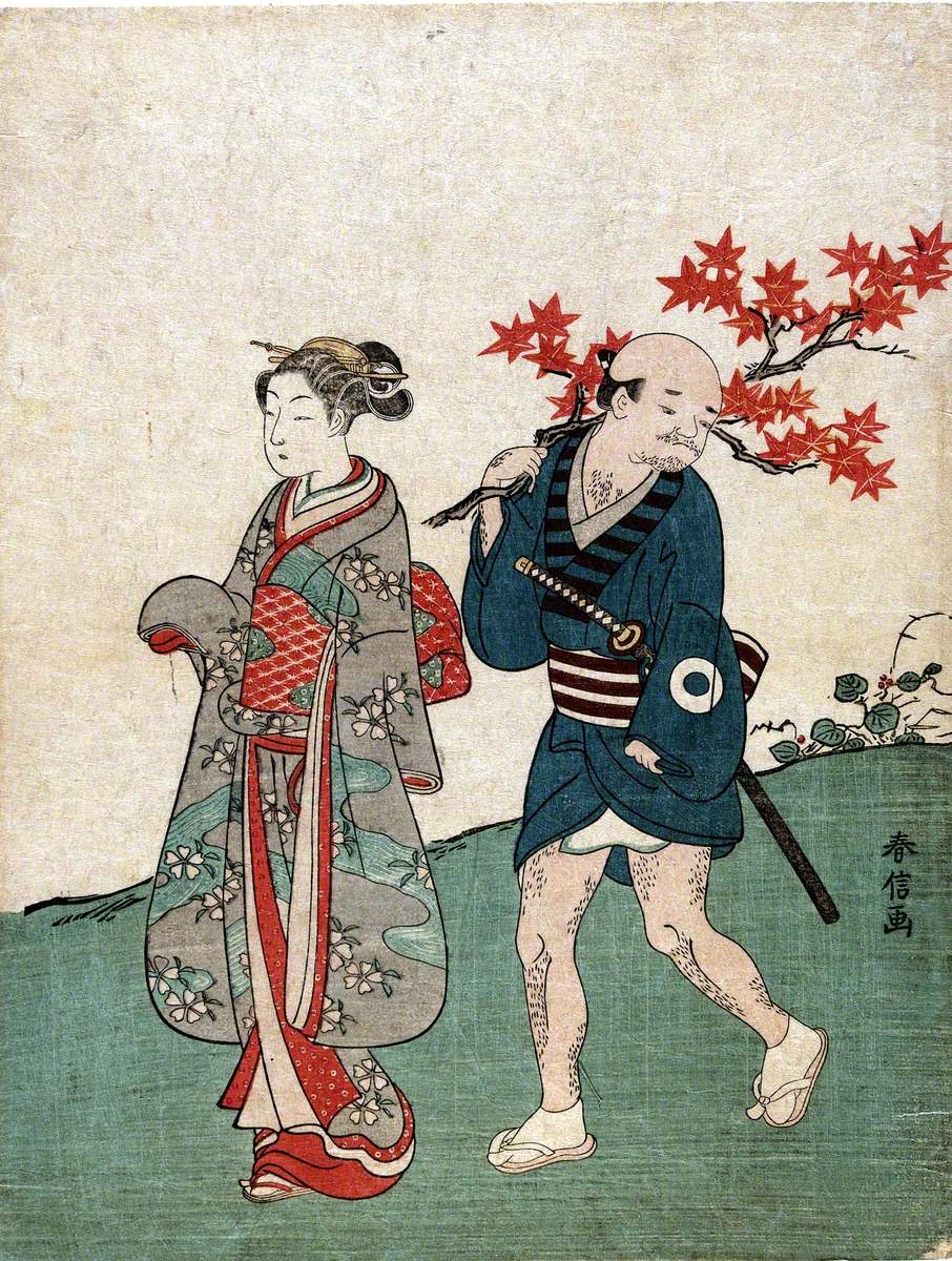 Woman with Servant Carrying a Maple Branch