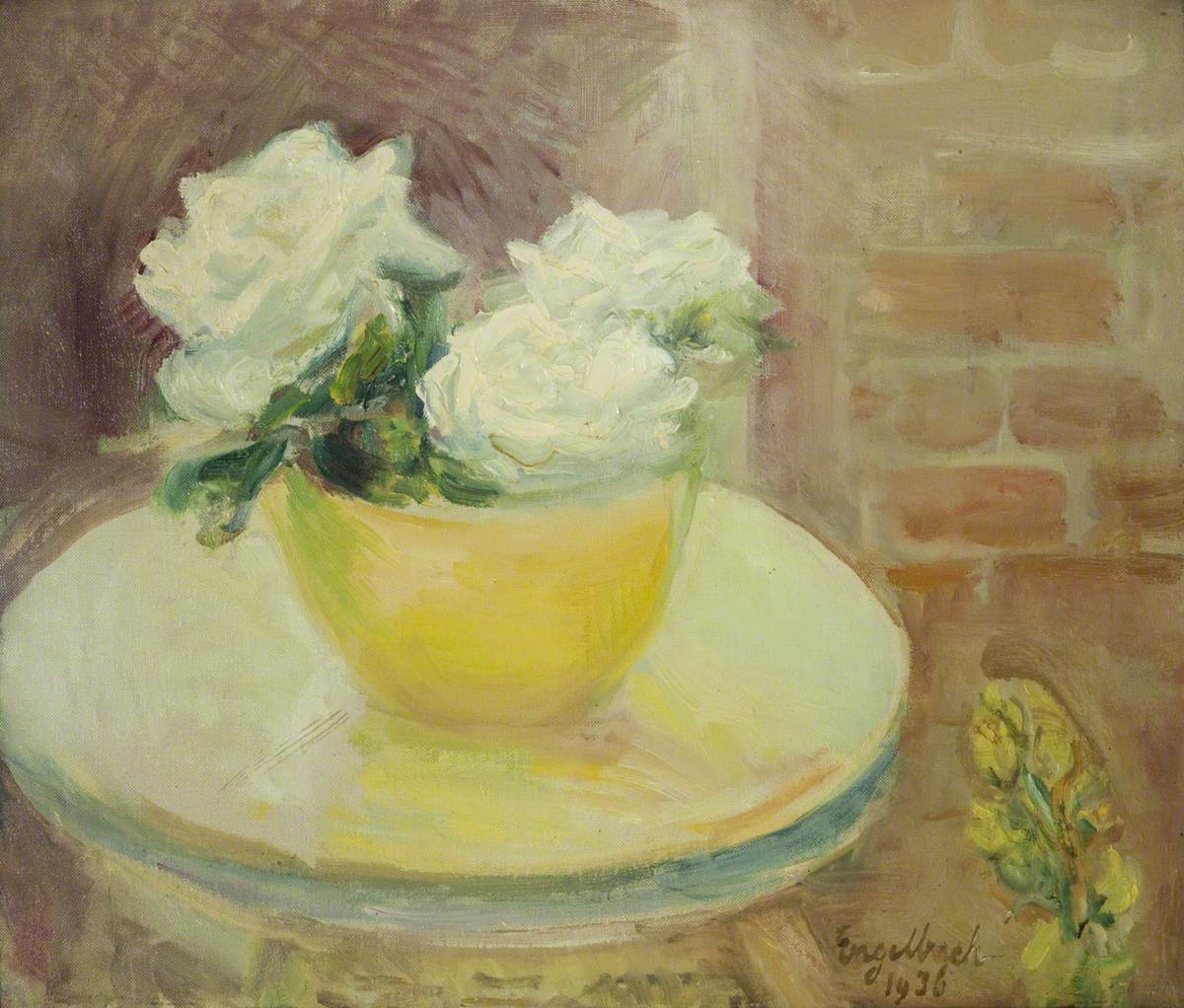 White Roses in a Yellow Bowl