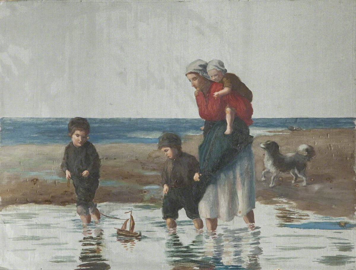 Woman with Three Children and a Dog