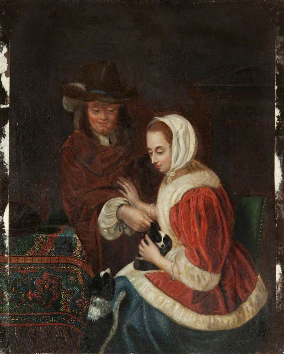 Man and Woman with Two Dogs ('Teasing the Pet')