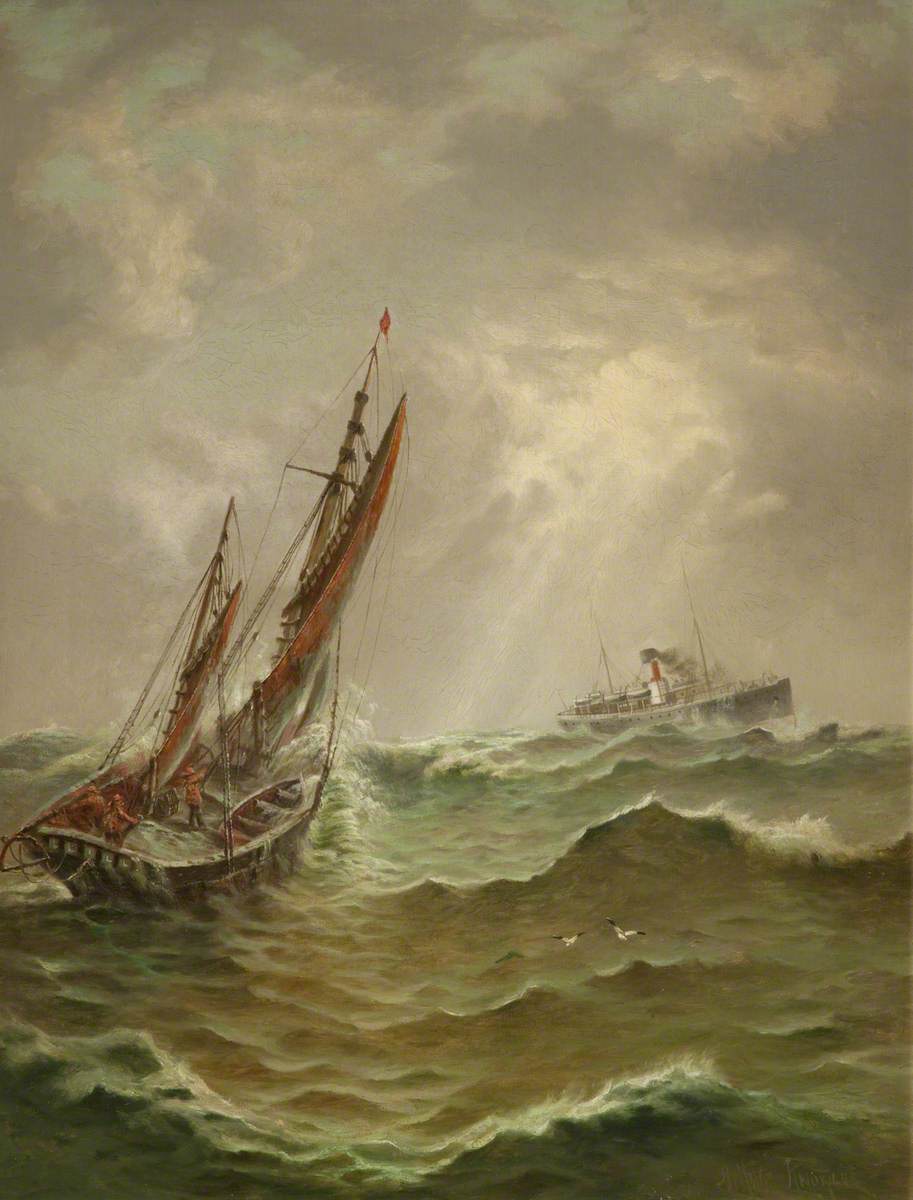 SS 'Brier' and Deep Sea Fishing Boat in a Gale