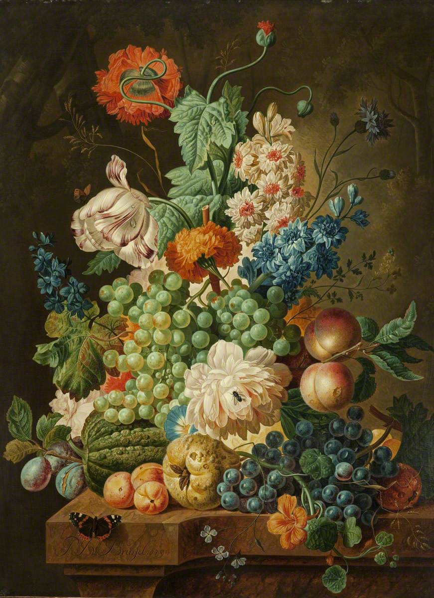Fruit and Flowers on a Marble Table