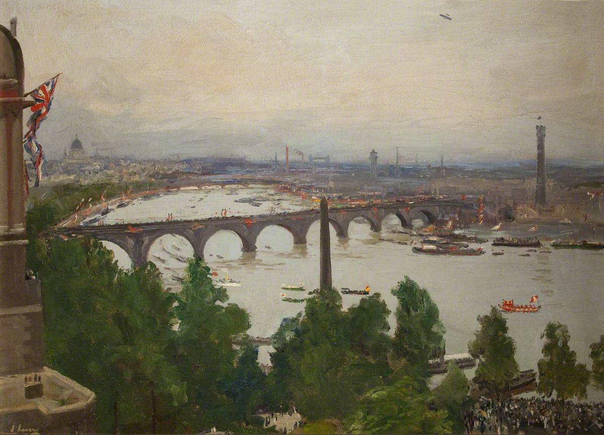 The River Pageant, as Seen from the Home of Sir James Barries, Adelphi Terrace, London, 4 August 1919