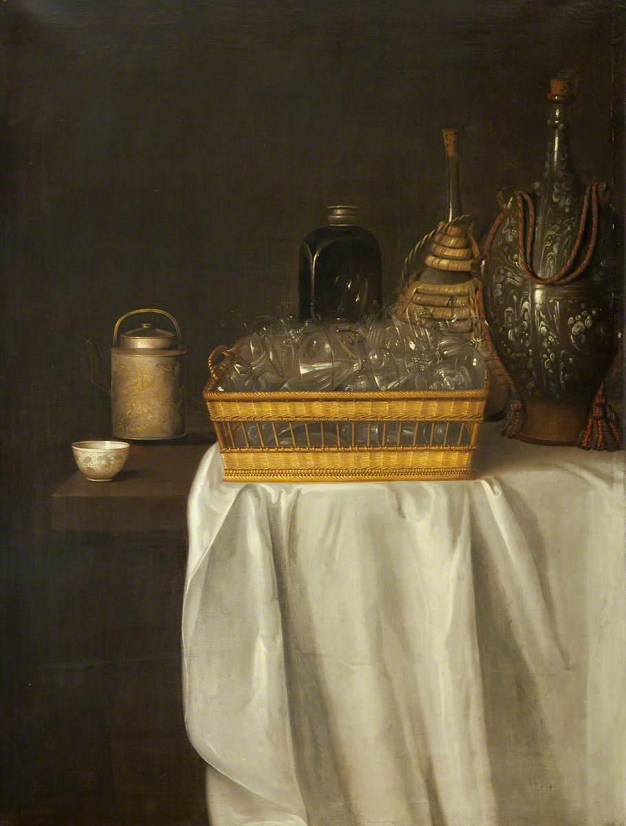 A Still Life of Wine Glasses and Flagons