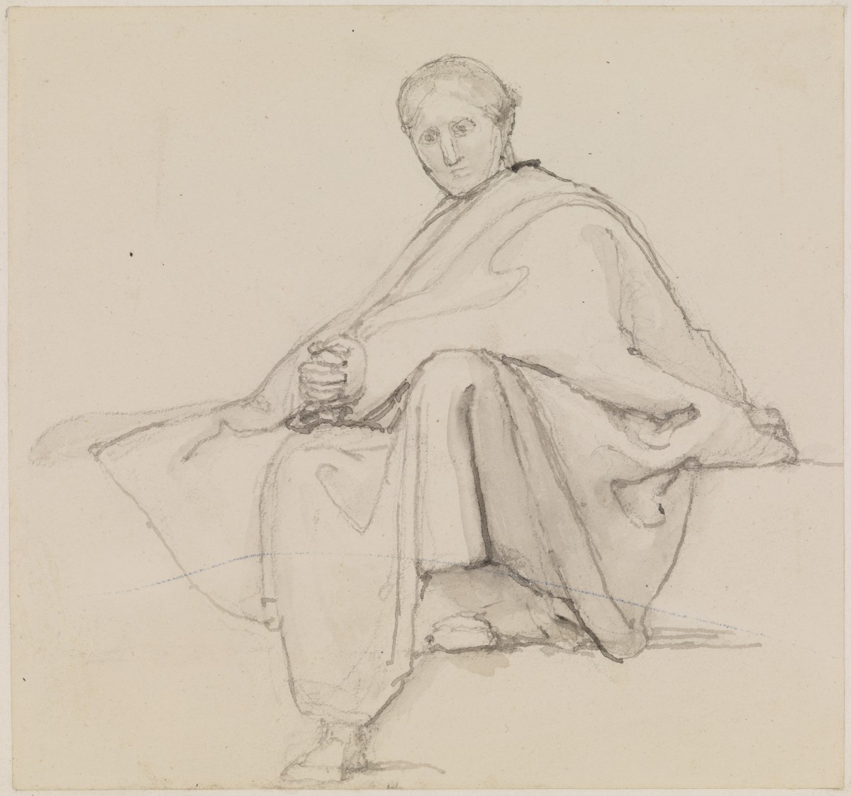 A Seated Man Wearing a Cloak