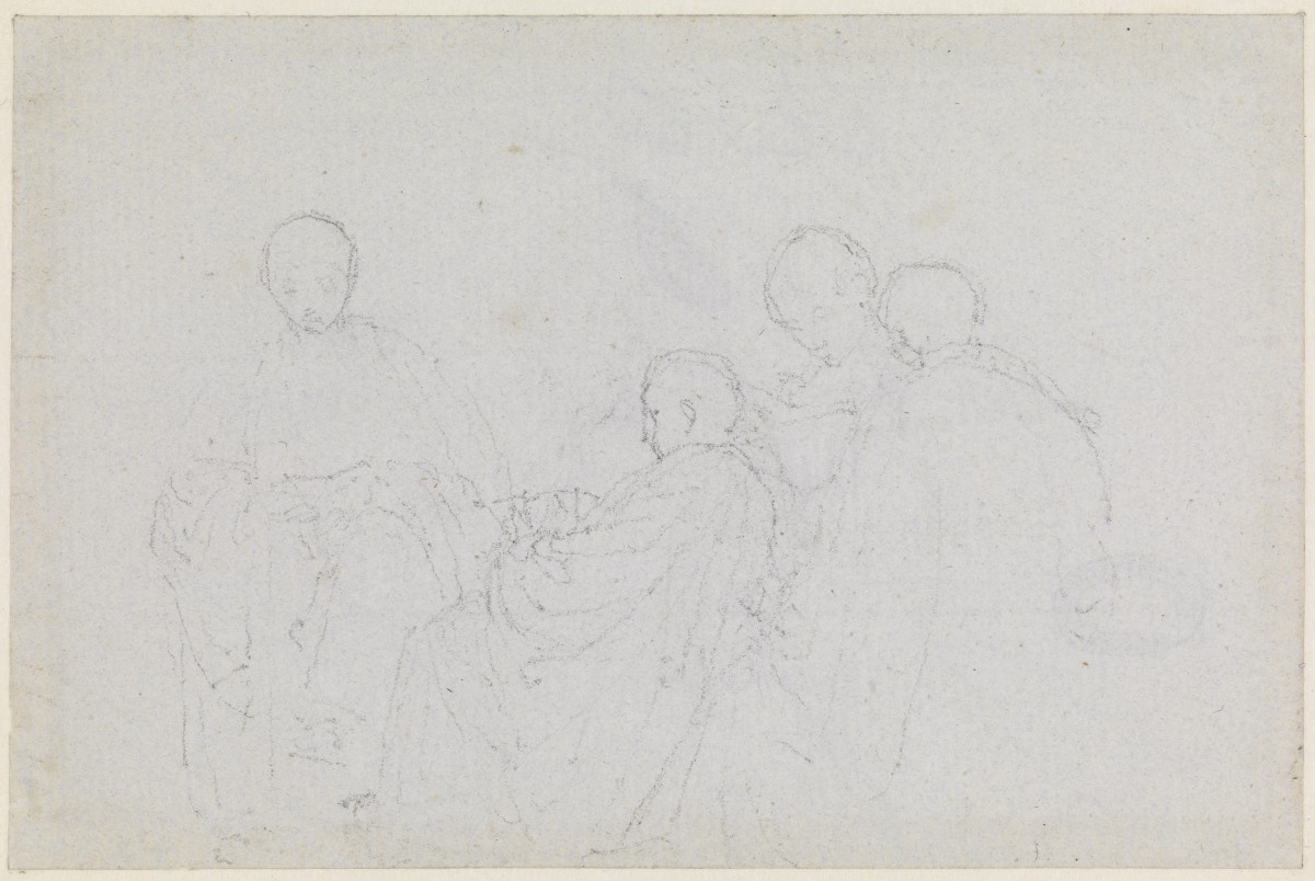 Four Boys Seated Together, Reading