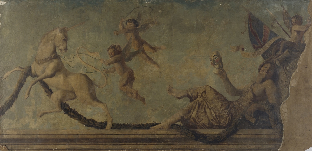 Allegorical Composition: Comedy and Putti Driving away a Heraldic Unicorn