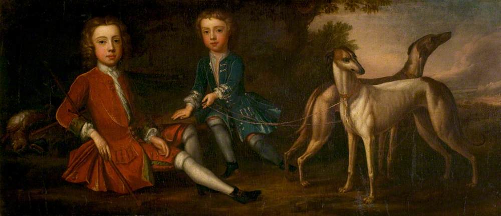 Two Boys with Greyhounds