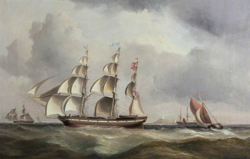 Three-Masted Ship near a Lighthouse