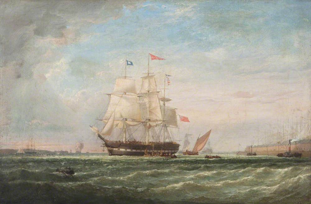 A Man-of-War and Other Shipping in Harbour
